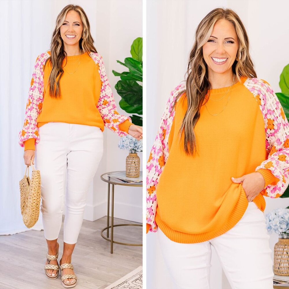 CHIC SOUL I NEW Crochet Sleeve Knit Sweater